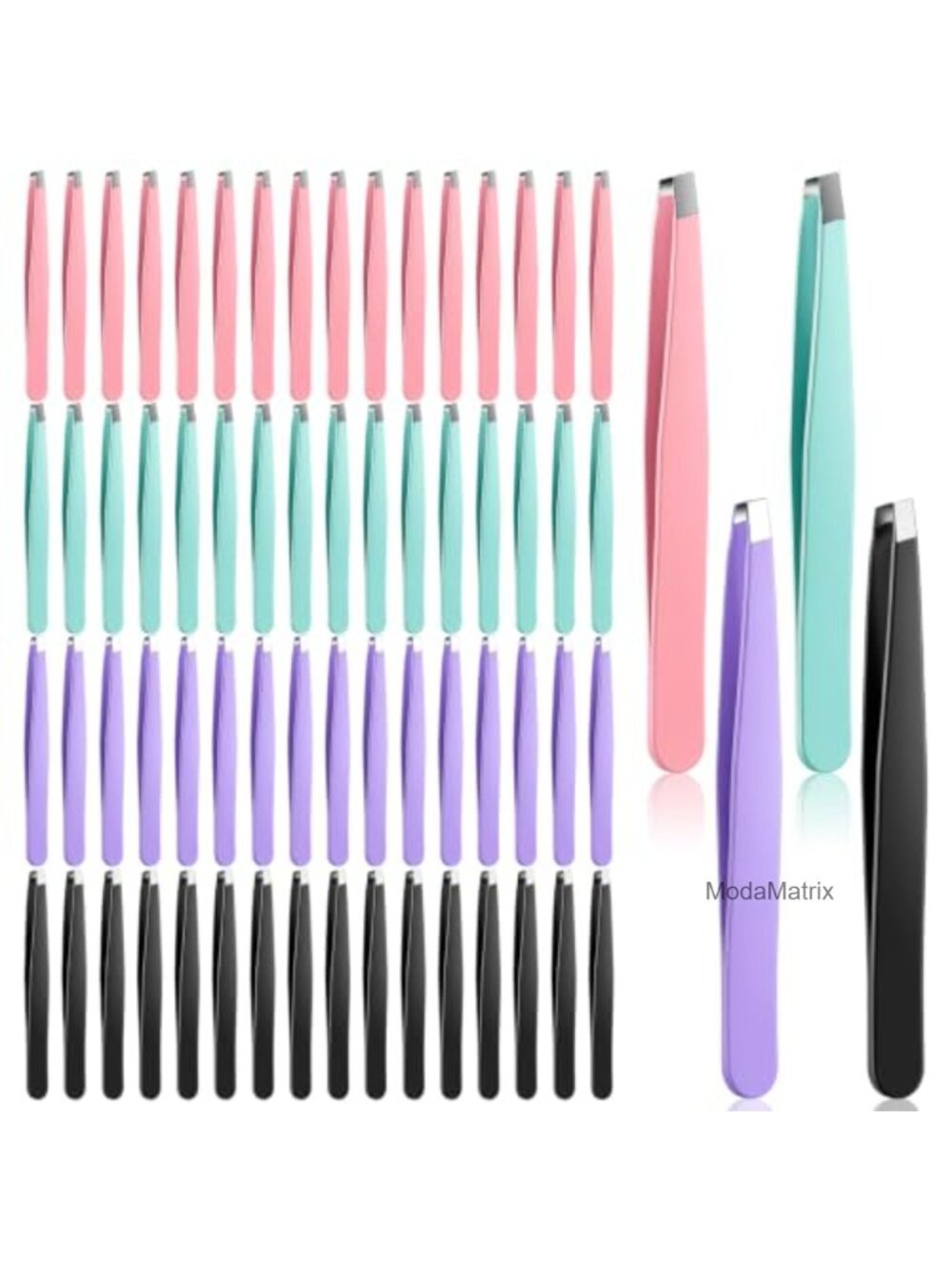 64 Pc Slanted Tip Eyebrow Tweezers Set Stainless Steel Precision Grooming